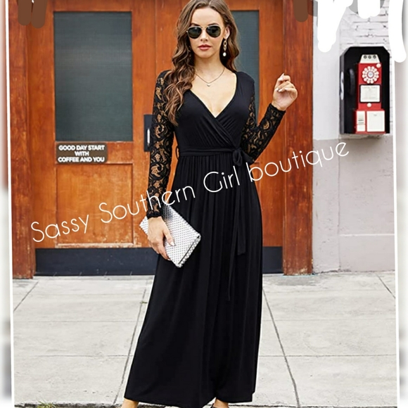 ⭐🆕 Boho black lace sleeve jersey maxi dress - Picture 4 of 9